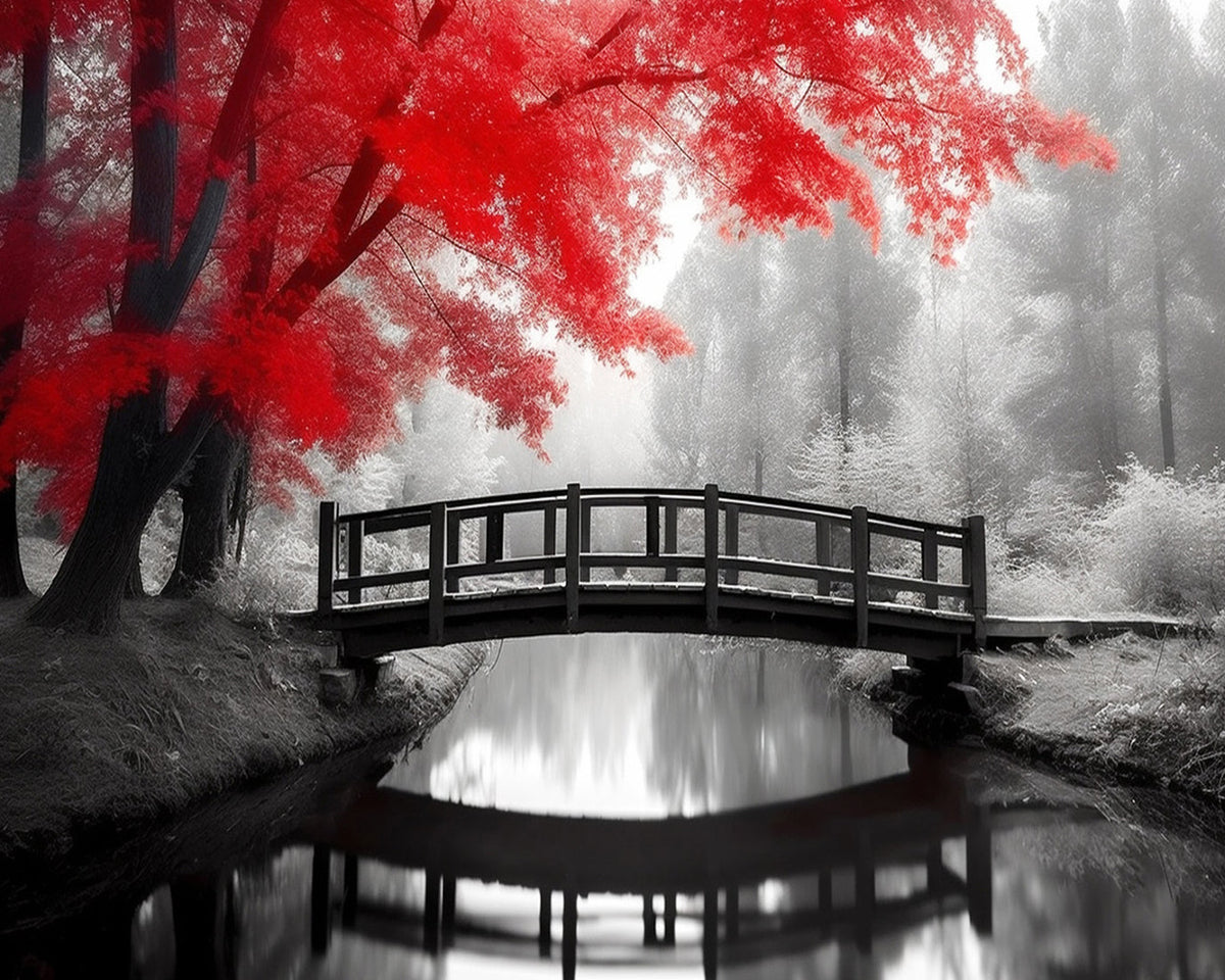 Red maple bridge cross stitch kit for beginners