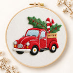 Red pick‑up with holly embroidery kit