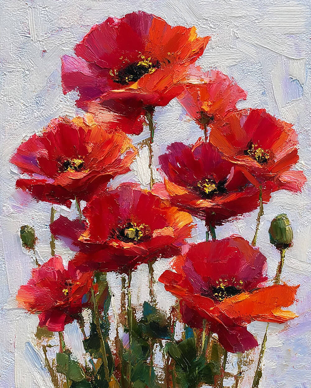 Red poppies cross stitch kit for beginners