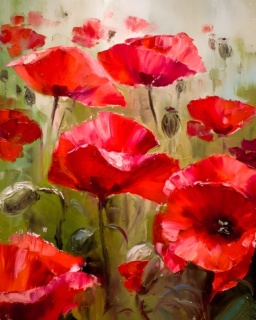 Red poppies in a field cross stitch kit for beginners