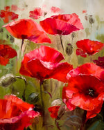 Red poppies in a field cross stitch kit for beginners