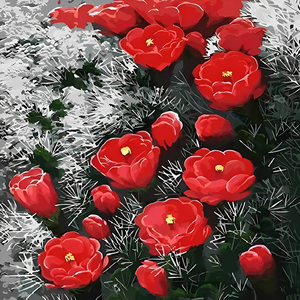 Red poppies on grey background cross stitch kit for beginners