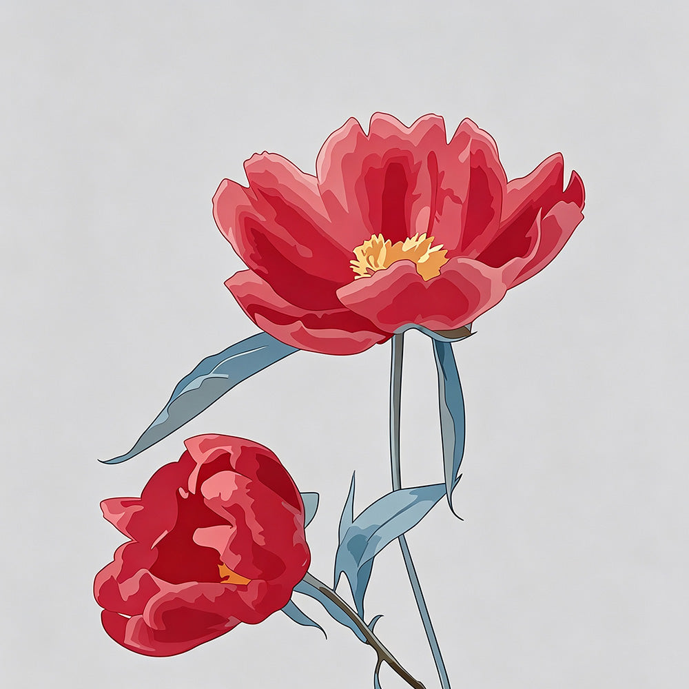 Red poppies with blue leaves cross stitch kit for beginners