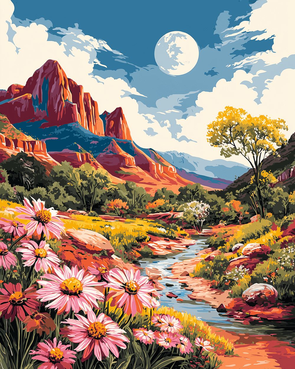 Red rock canyon and wildflowers cross stitch kit for beginners