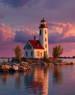 Red roof lighthouse at sunset cross stitch kit for beginners