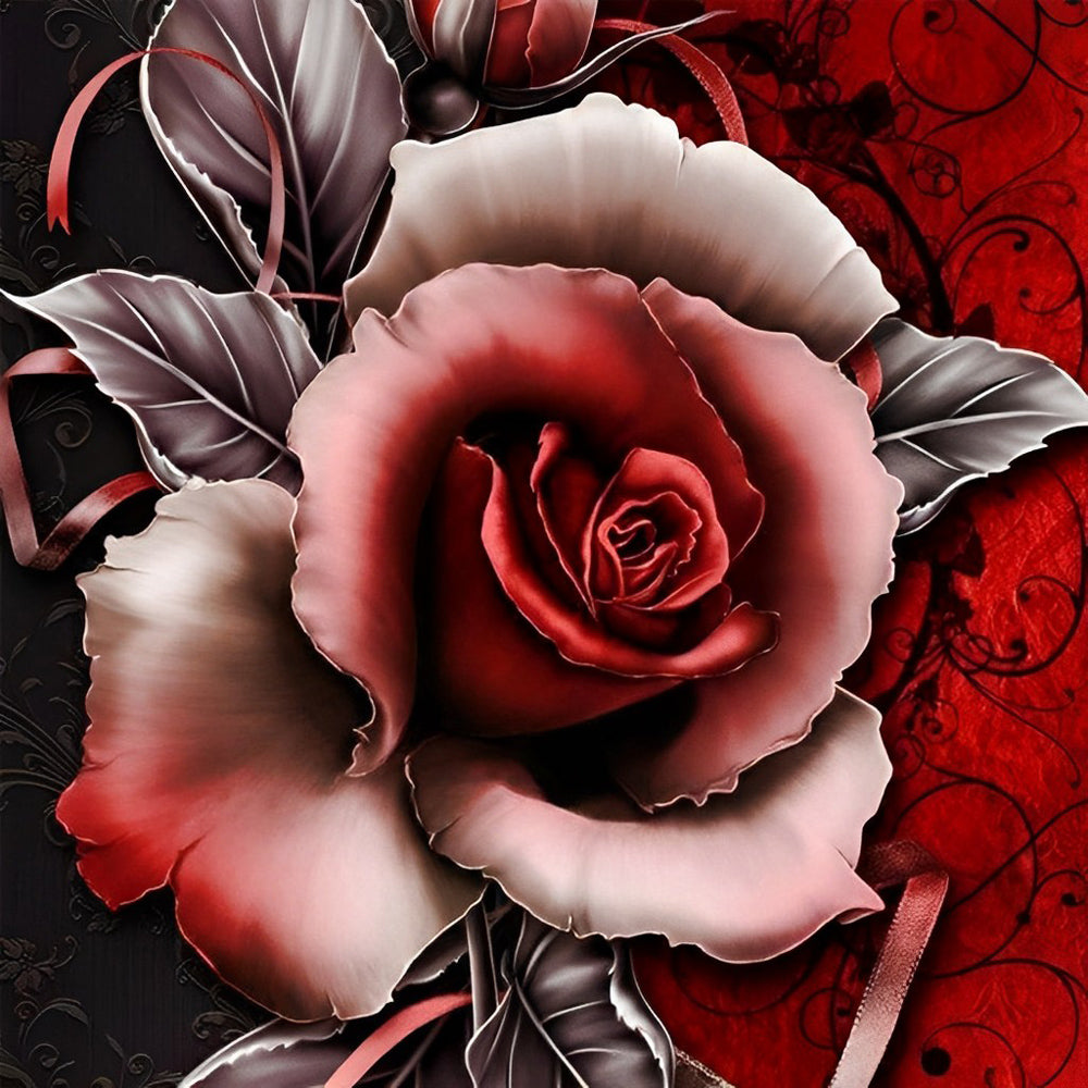 Red rose and black vines cross stitch kit for beginners