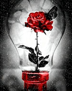 Red rose in lightbulb with butterfly cross stitch kit for beginners