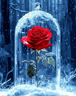 Red rose under a glass dome paint by numbers kit for beginners