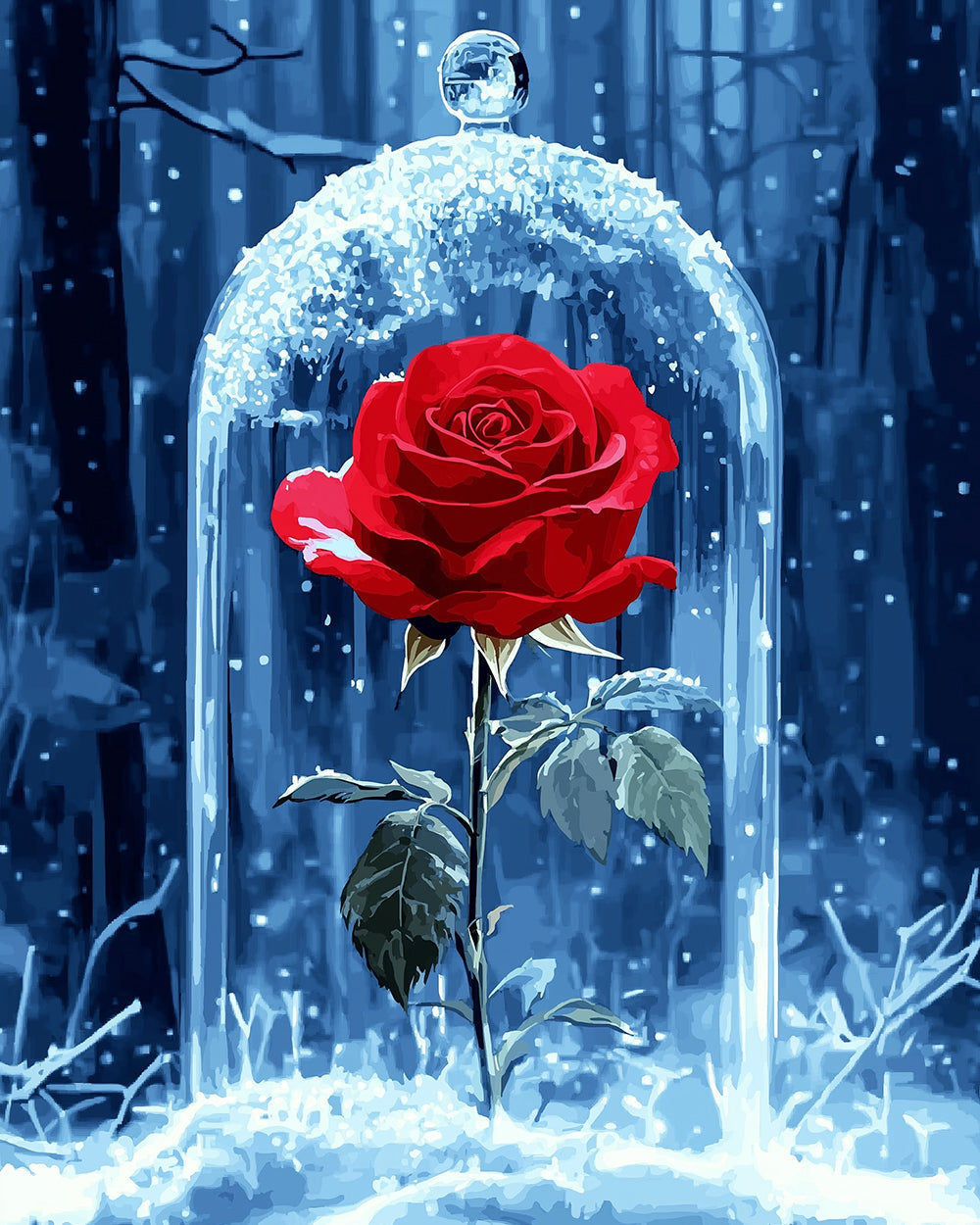 Red rose under a glass dome paint by numbers kit for beginners