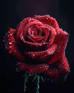 Red rose with water droplets cross stitch kit for beginners