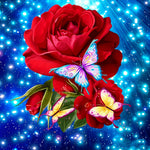 Red roses and colourful butterflies cross stitch kit for beginners