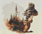 Red squirrel and forest double exposure paint by numbers kit for beginners