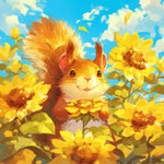 Red squirrel in a sunflower field cross stitch kit for beginners