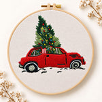 Red truck christmas tree embroidery kit