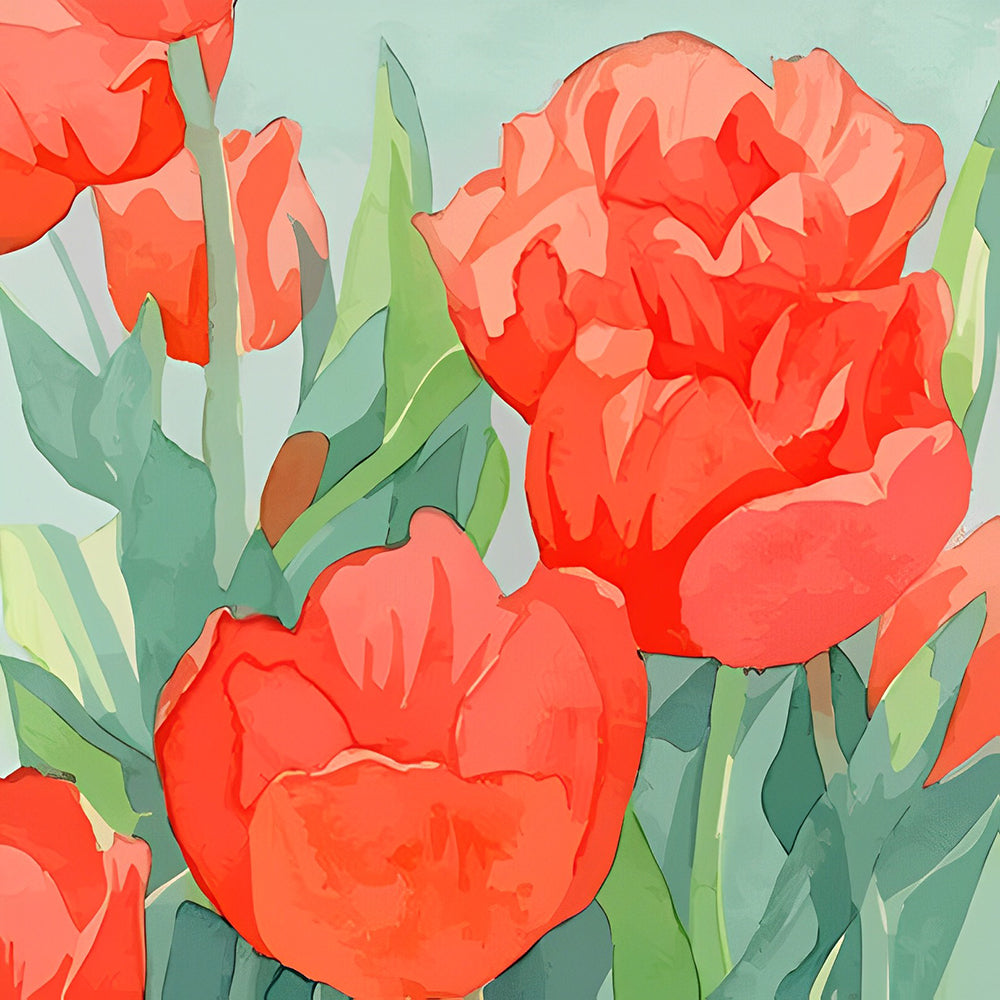 Red tulip illustration paint by numbers kit for beginners