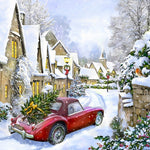 Red vintage car with christmas tree in snow paint by numbers kit for beginners