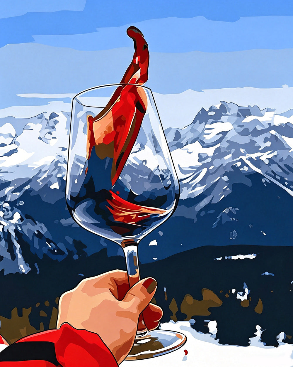 Red wine with a mountain view cross stitch kit for beginners