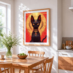 Regal egyptian cat cross stitch artwork displayed on wall as home decor
