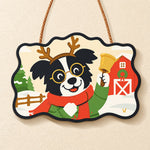 Reindeer border collie paint by numbers door hanger finished design
