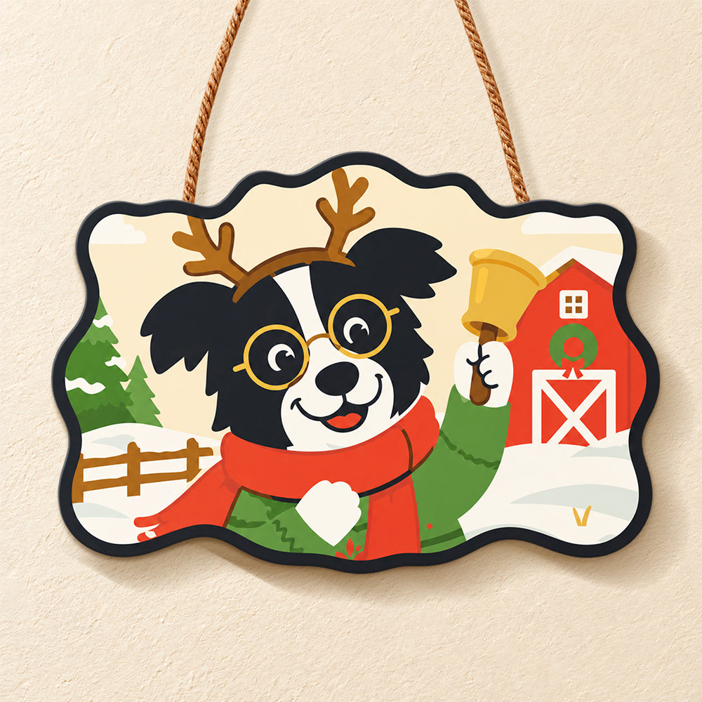 Reindeer border collie paint by numbers door hanger finished design