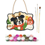 Reindeer border collie paint by numbers door hanger with paints and brushes