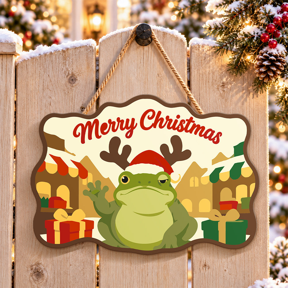 Reindeer frog town visit paint by numbers door hanger on a garden gate