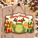 Reindeer frog town visit paint by numbers door hanger on a garden gate