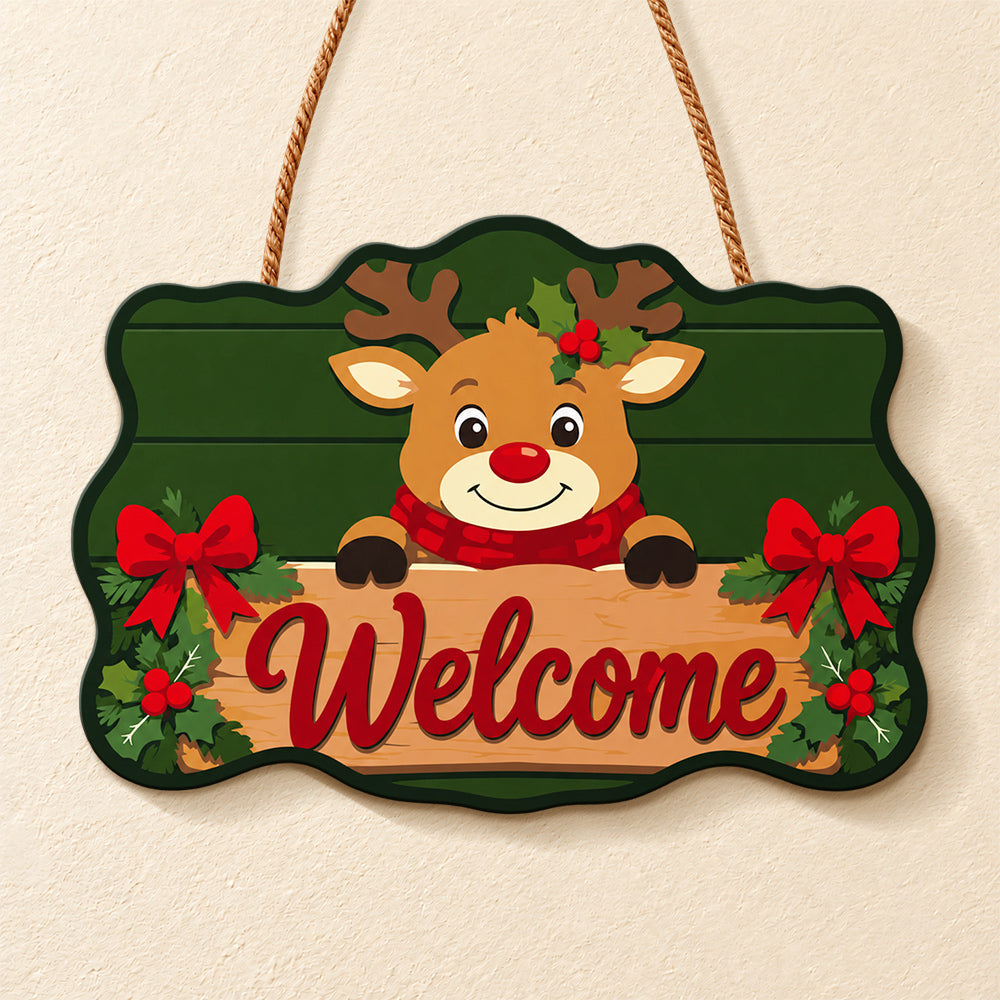 Reindeer welcome paint by numbers door hanger finished design