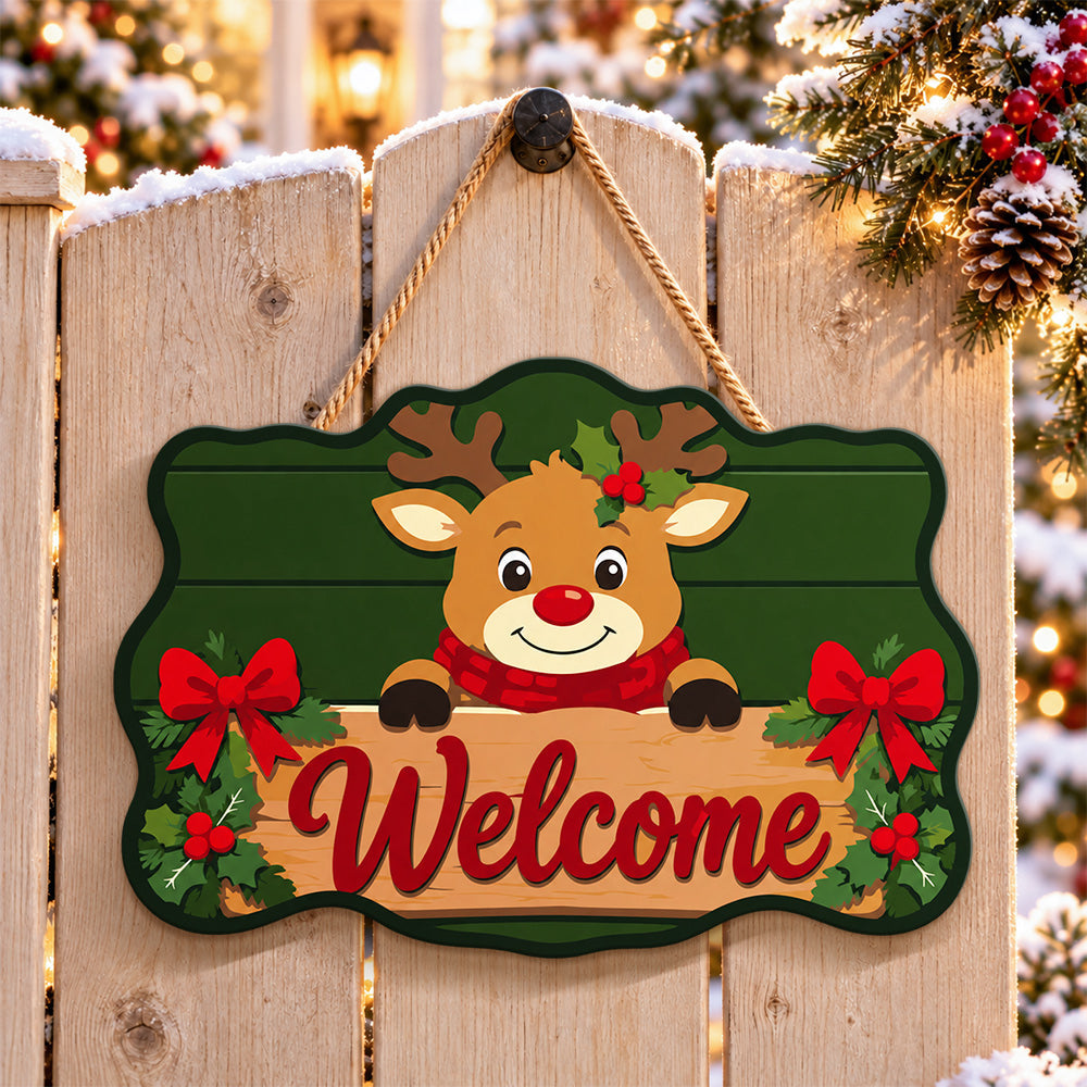Reindeer welcome paint by numbers door hanger on a garden gate
