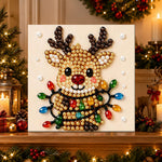 Finished reindeer with colourful string lights pearl diamond painting artwork displayed as holiday home decor