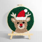 Reindeer with santa hat punch needle kit for beginners