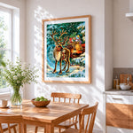 Reindeer with sleigh and presents paint by numbers artwork displayed on wall as home decor