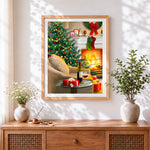 Finished relaxing christmas evening with wine cross stitch artwork displayed