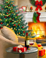 Relaxing christmas evening with wine cross stitch kit for beginners