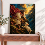 Finished rescuing the lost lamb pearl diamond painting artwork displayed as home decor