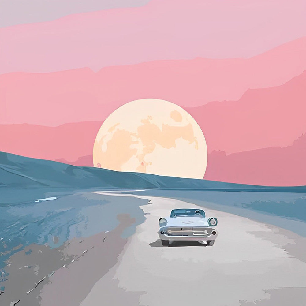 Retro drive to the moon cross stitch kit for beginners