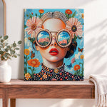 Finished retro floral portrait pearl diamond painting artwork displayed as home decor