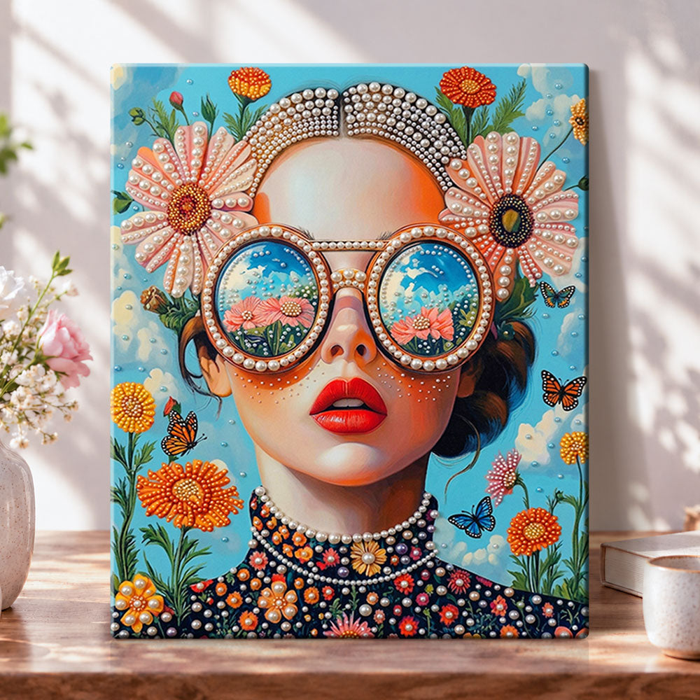 Retro floral portrait pearl diamond painting kit for beginners