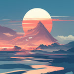 Retro pink sunset and mountain cross stitch kit for beginners
