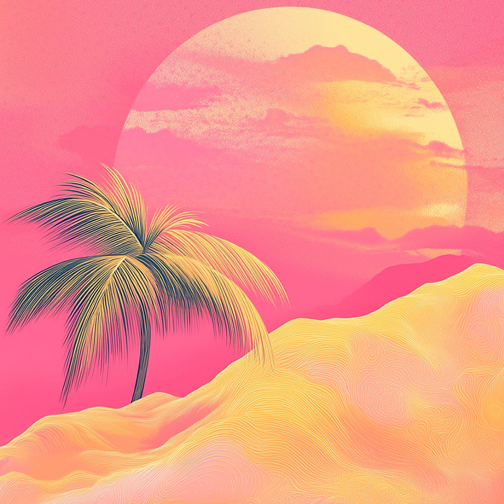 Retro pink sunset and palm cross stitch kit for beginners