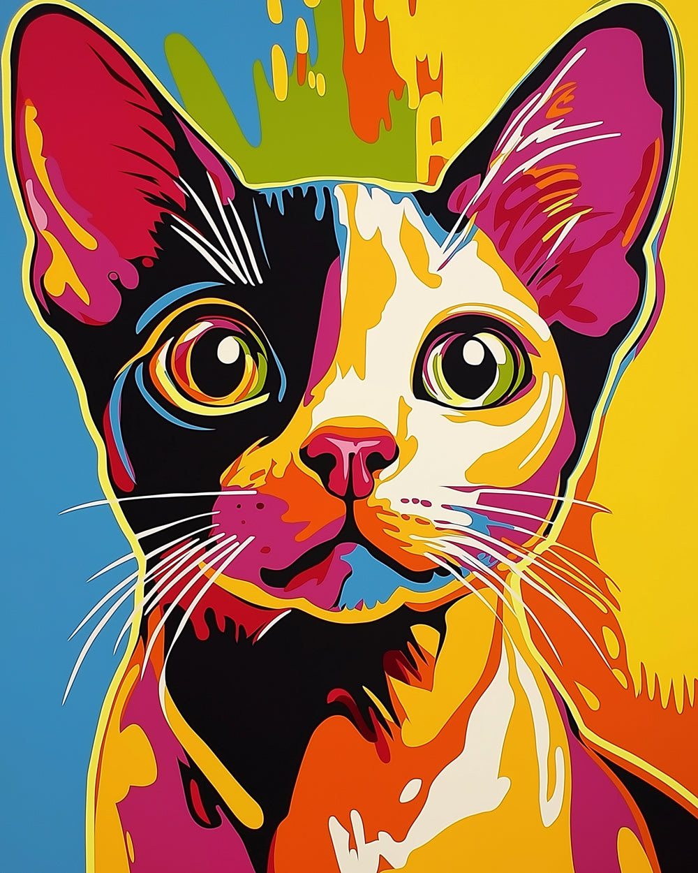 Retro pop art cat portrait cross stitch kit for beginners