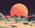 Retro sci fi orange moon and mountains paint by numbers kit for beginners