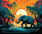 Retro style elephant at sunset cross stitch kit for beginners
