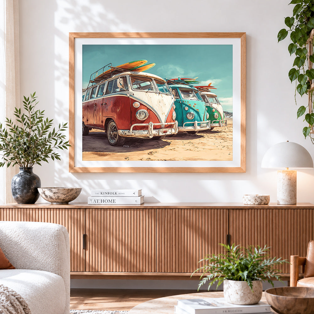 Finished retro surf vans paint by numbers artwork displayed as home decor