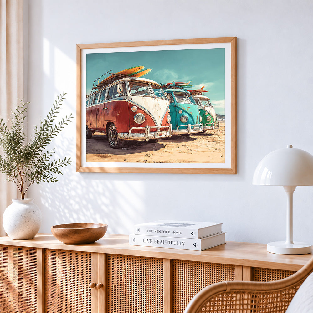 Retro surf vans paint by numbers artwork displayed on wall as home decor