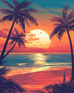 Retro tropical palm tree sunset cross stitch kit for beginners