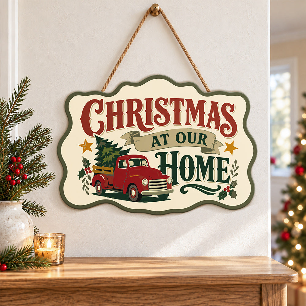 Retro truck holiday paint by numbers door hanger as indoor wall decor