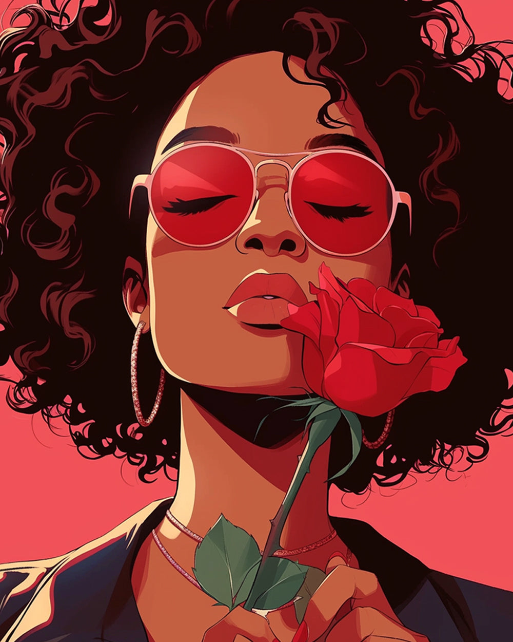 Retro woman with red sunglasses and rose cross stitch kit for beginners