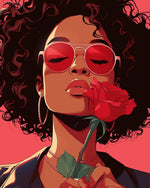 Retro woman with red sunglasses and rose cross stitch kit for beginners