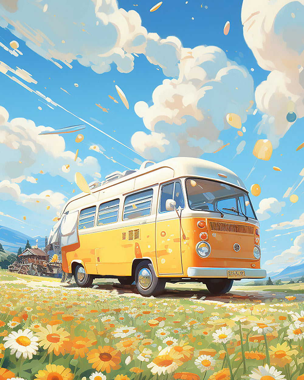 Retro yellow camper van cross stitch kit for beginners